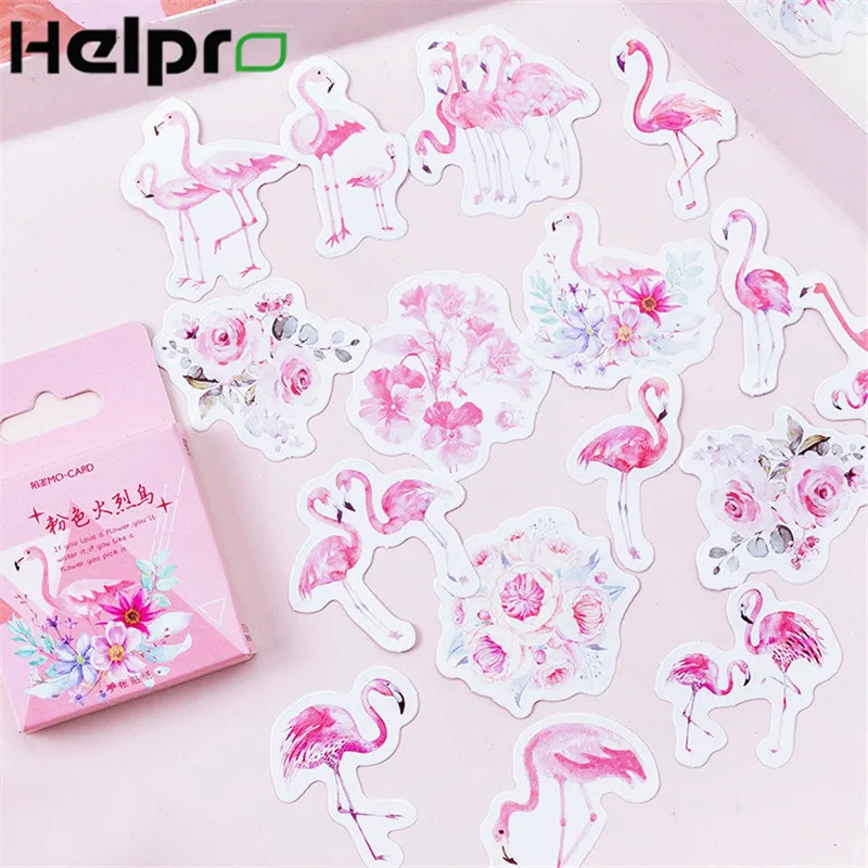 

Helpro 45 Pcs/Box Flamingo Sticker Cute Kawaii Scrapbooking Diary DIY Stationery Decoration Animal Stickers School Supplies