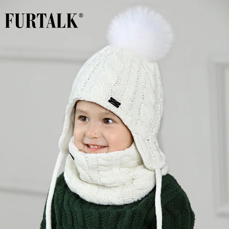 1004.5руб. 30% СКИДКА|FURTALK детская шапка шарф комплект для мальчиков и девочек вязаная зимняя Шапки натуральным лисьим Мех помпоном уши шапка и снуд подарки на новый год-in Мужская Skullies & шапочки from Аксессуары для одежды on AliExpress - 11.11_Double 11_Singles' Day