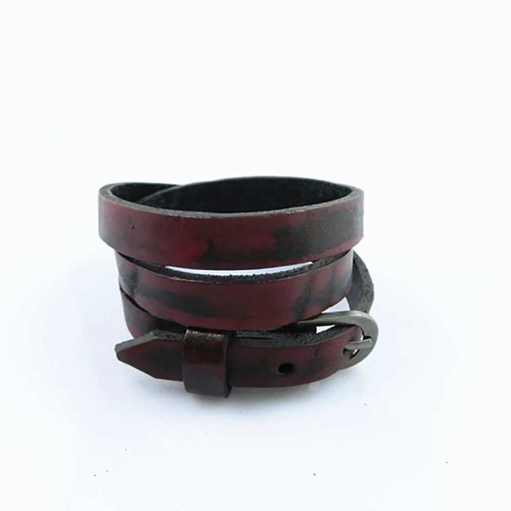 Seanuo 26 мм серый кожаный браслет в виде ремня с пряжкой для мужчин Мода унисекс 3 слоя Регулируемый Женский браслет манжета ювелирные изделия