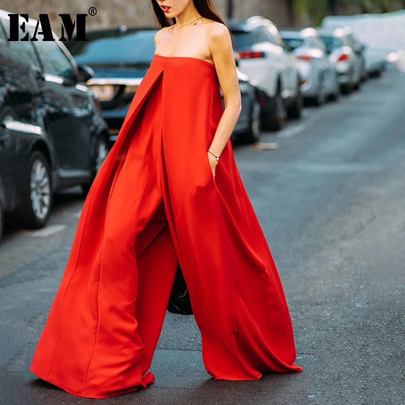 

[EAM] 2019 New Autumn Winter High Waist Pocket Stitch Pleated Wide Leg Long Loose Pants Women Jumpsuit Fashion Tide JW879