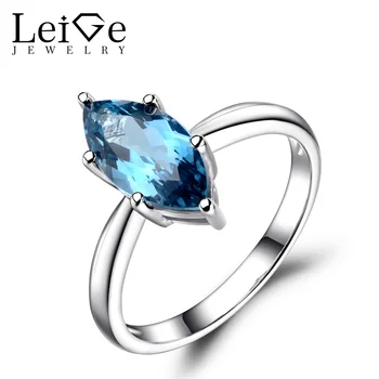 

Leige Jewelry Marquise Cut London Blue Topaz Ring Sterling Silver 925 Jewelry Blue Gemstone Engagement Promise Rings for Women