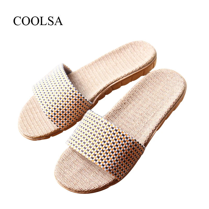 COOLSA Women's Summer Flat Linen Slippers Indoor EVA Plaid Flat Shoes Women's Home Indoor Slippers Beach Non-slip Flip Flops COOLSA Women's Summer Flat Linen Slippers Indoor EVA Plaid Flat Shoes Women's Home Indoor Slippers Beach Non-slip Flip Flops