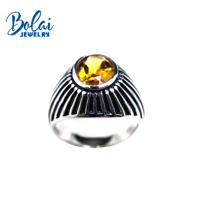 Bolaijewelry,vintage simple style citrine gemstone ring 925 silver fine jewelry for women wear best Christmas gift Or a man gift