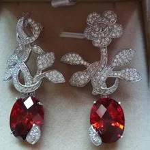Orecchini Qi Xuan_Customized Jewelry_Red Stone Flower Drop Earrings_Solid Серебряный Висячие серьги Gold_factory прямые продажи