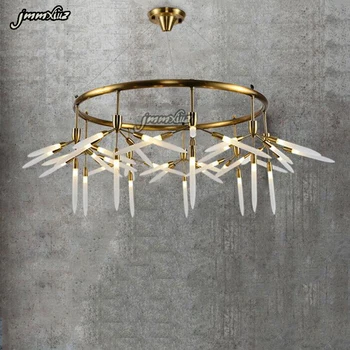 

Jmmxiuz Nordic postmodern LED art villa chandelier living room lobby restaurant gold chandelier creative personality tube lights