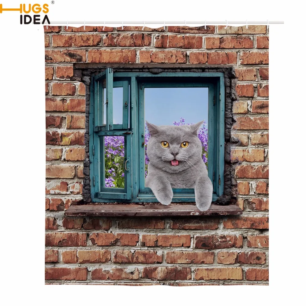 

HUGSIDEA 168*180cm Shower Curtain Window Cat Waterproof Bathroom Shower Curtain Polyester Fabric Bathroom Blackout Curtain