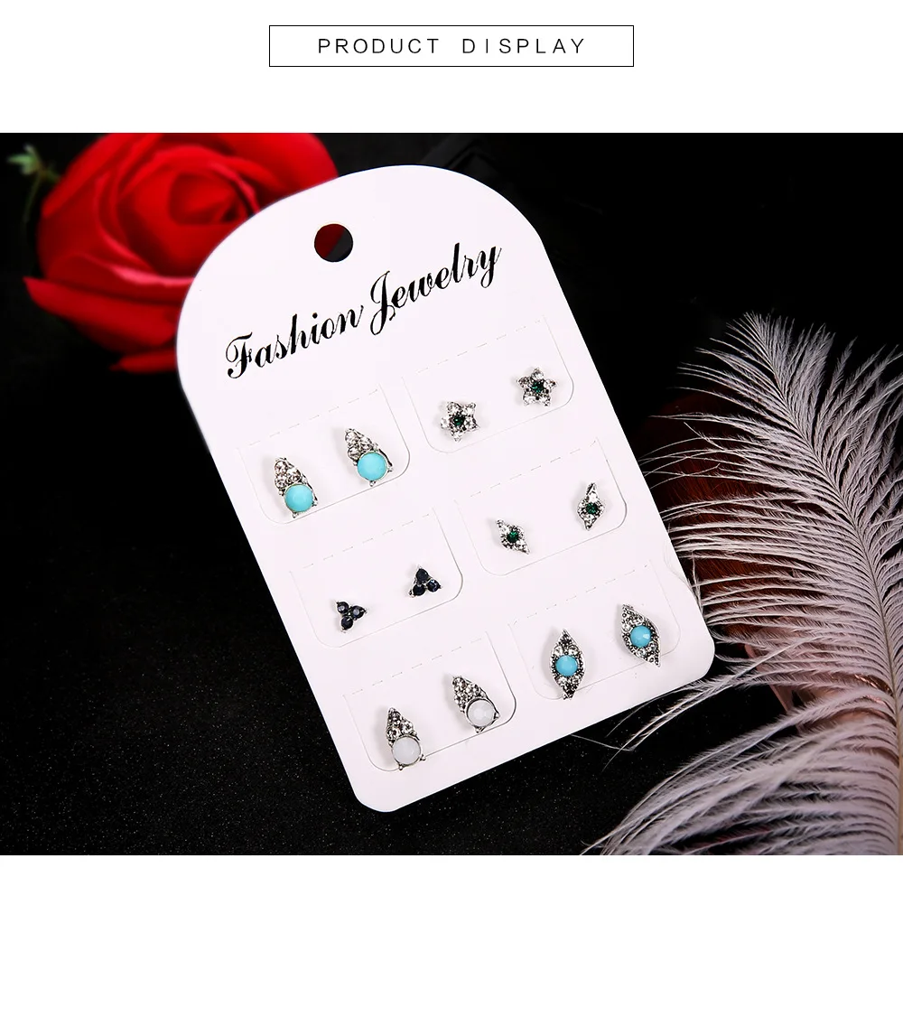 6 пар/компл. в богемном стиле ретро Стиль с украшениями в виде кристаллов и цветов Камень Мода пирсинг серьги для Для женщин
