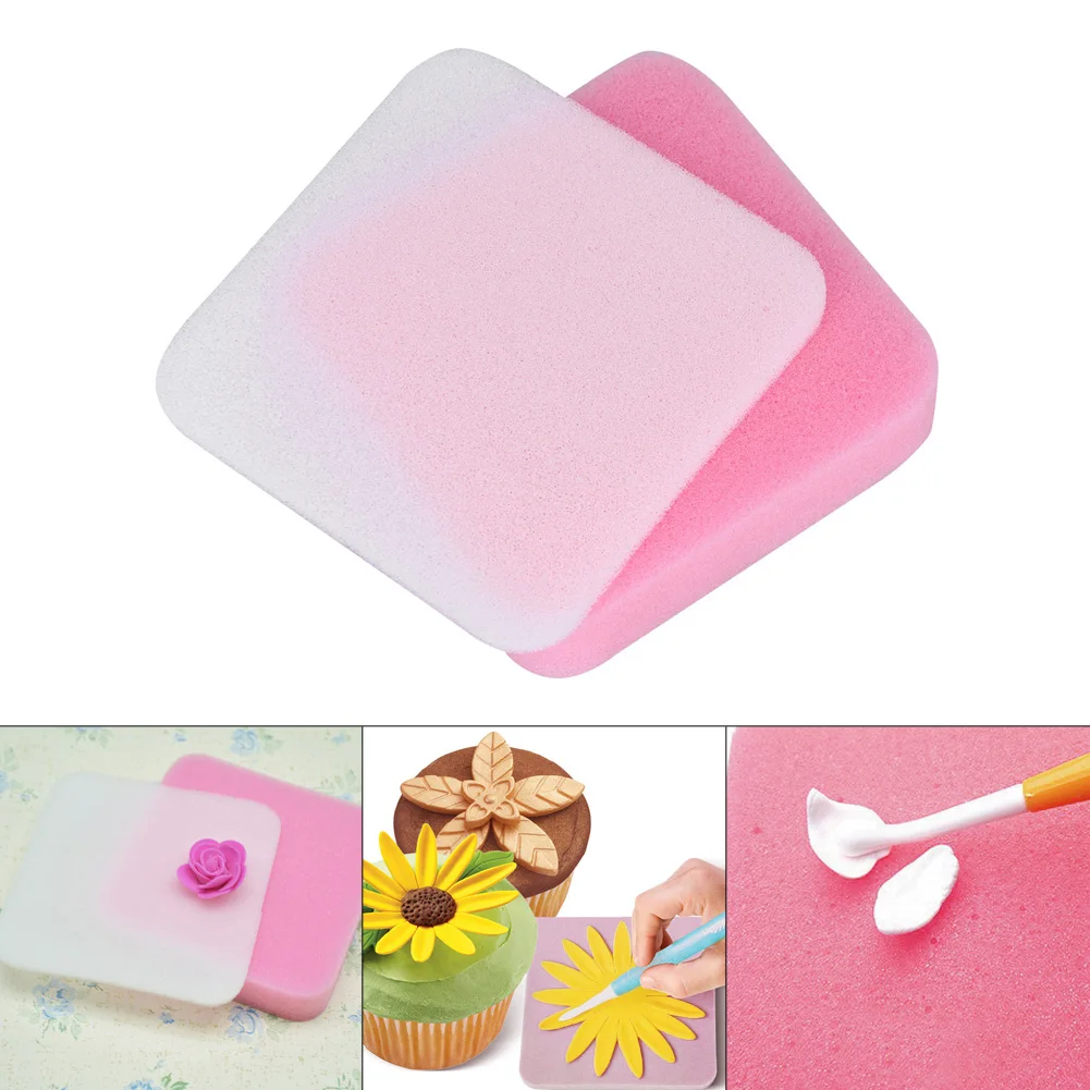 2pcs Fondant Flower Shapes Mat Shaping Foam Pad Sponge Gum Paste Baking Decorating Mat For