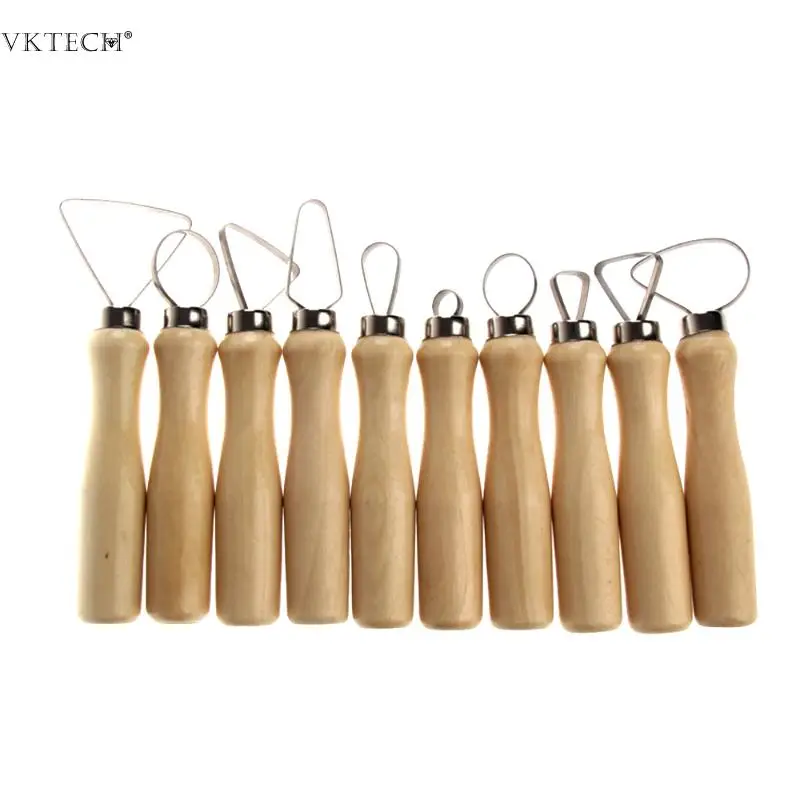 

10Pcs Wooden Pottery Clay Sculpture Loop Tools High Quality Pottery & Ceramics Tools Kits with Stainless Steel Flat Wire Tools