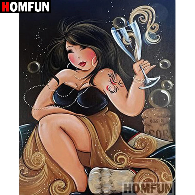 

HOMFUN 5D DIY Diamond Painting Full Square/Round Drill "Fat woman" 3D Embroidery Cross Stitch Mosaic Home Decor A06072