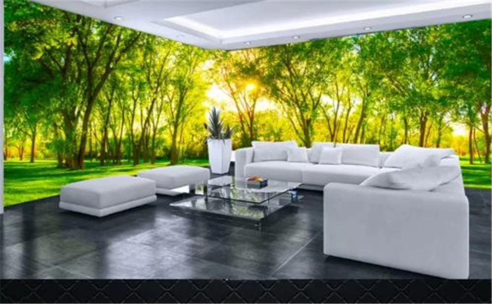 Scenery Wallpaper 3d green fresh trees living room full house background wall decoration mural wallpaper Paper Wall | Обустройство
