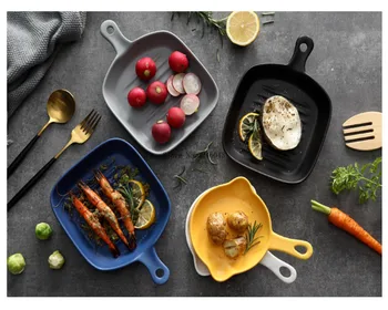 

Nordic home oven dish baking tray Creative with handle ceramic dish barbecue deep dish kitchen tableware