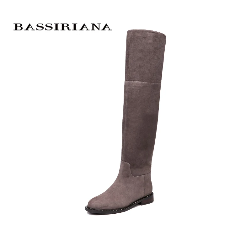 BASSIRIANA/2018 новые женские сапоги выше колена из натуральной кожи кожаные ботинки