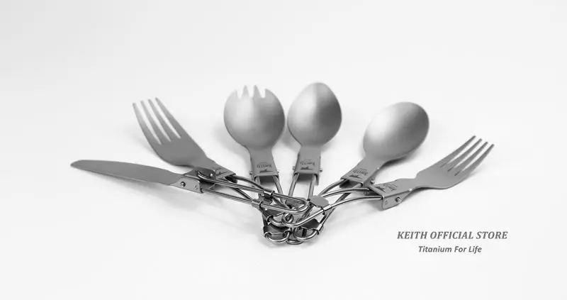 Conjunto de Talheres Keith Titânio Viagem Acampamento Ultraleve Tigelas Dobrável Spork Garfo Colher Faca 10 Peças Conjuntos Ti5374 19 Louça para ar livre
