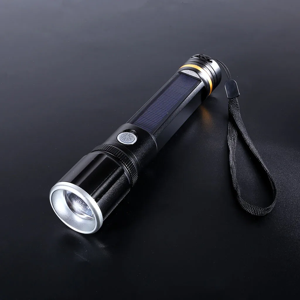 

Solar Power/USB Rechargeable LED Flashlight Camping Hiking Light Lantern Flashlight torch Night Hiking Lighting For Bicycle clip