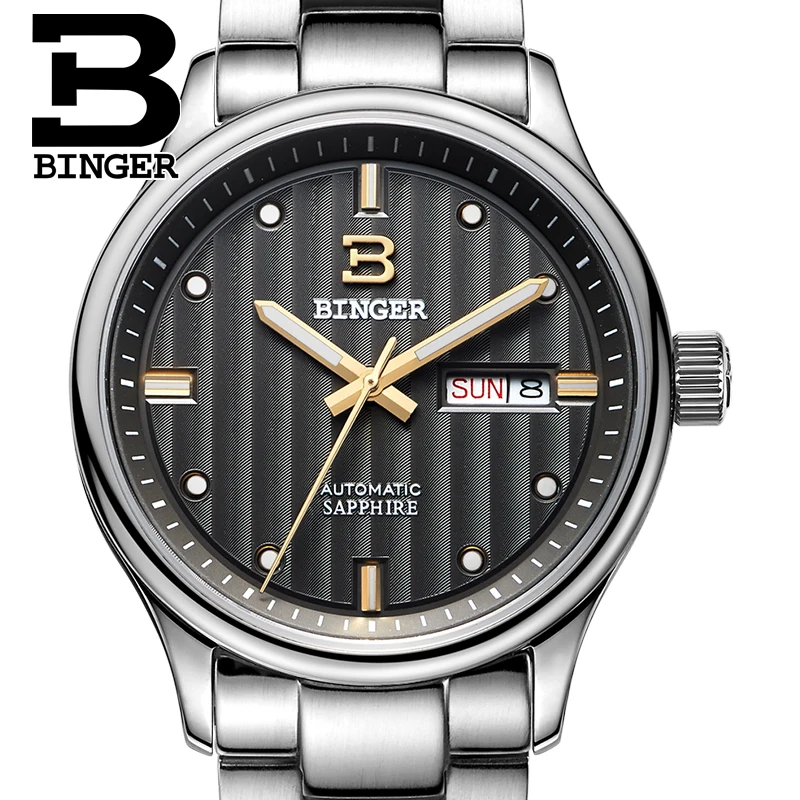 

Switzerland Men's Watch Luxury Brand Clock BINGER business Auto Mechanical men watches sapphire full stainless steel B5006-9