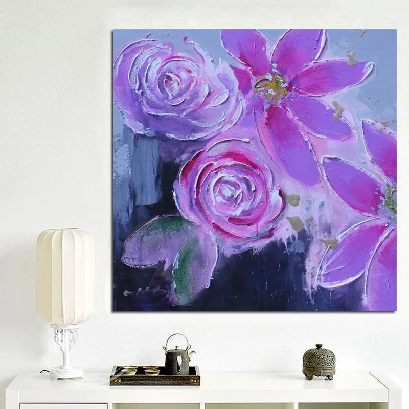

Modern Purple Flower Abstract Knife Oil Painting on Canvas Posters and Prints Pop Art Wall Picture For Living Room Cuadros Decor