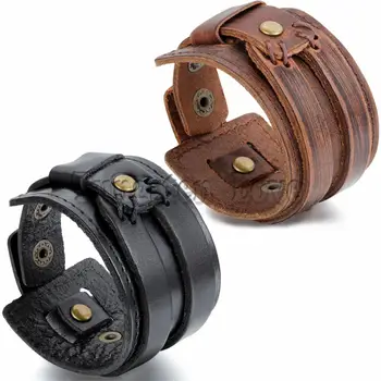 

23.5 cm Punk Style Men's Wide Leather Bangle Cuff Bracelet 9.25" Black / Brown Bracelets Christmas Gifts