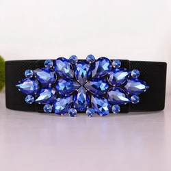 Fashion Women's Elastic Waist Belt Crystal Flower Buckle Corset Belts for Ladies Wide Strap Cinch Waistband Accessories Fashion Women's Elastic Waist Belt Crystal Flower Buckle Corset Belts for Ladies Wide Strap Cinch Waistband Accessories