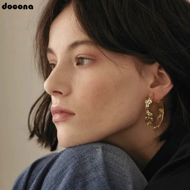 

docona Exaggerate Gold Silver Color Geometric Drop Earrings for Women Girl Abstract Round Pendant Earring Pendientes 2830