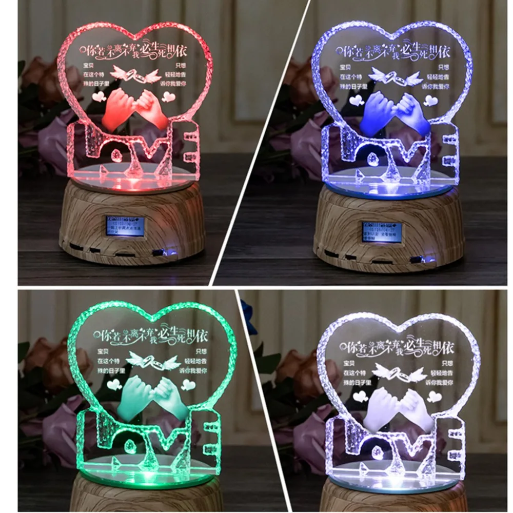 

Custom Home Photo Text RGB LED Display Night Light Crystal Photo MP4 Music Player Jewelry Rotating Monitor Stand,Family Mom Gift