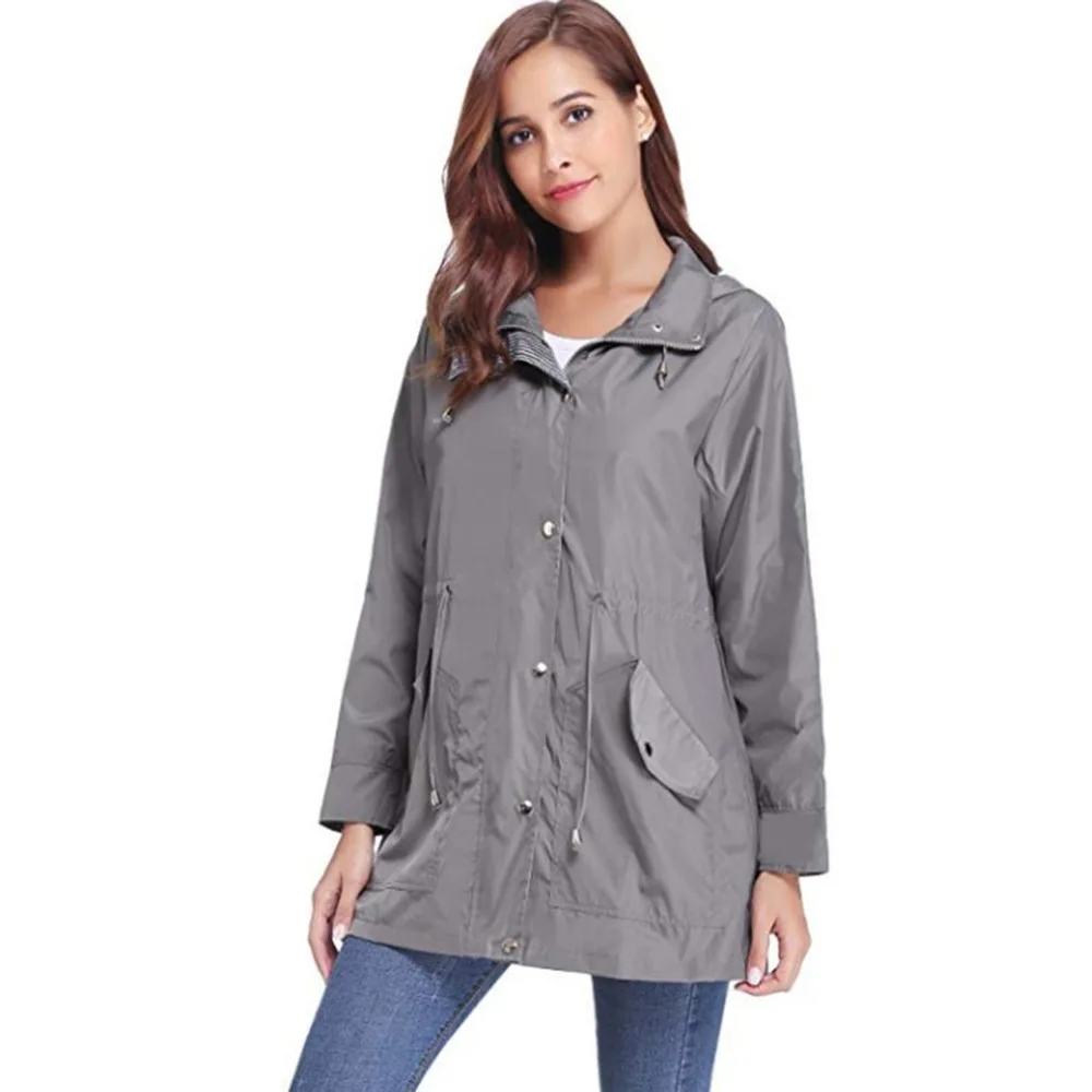 Women Lightweight Travel Waterproof Raincoat Hoodie Windproof Hiking