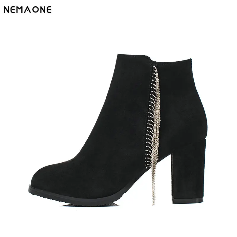 

NEMAONE New women high heels ankle boots party work shoes woman black brown apricot spring autumn ladies boots large size 43
