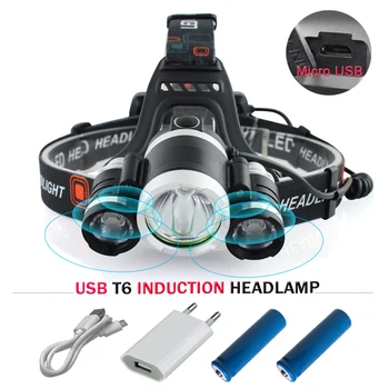 

Micro USB head torch IR Sensor Induction Headlamp charge cree XML t6 led head lamp Headlight waterproof Lanterna lights use18650