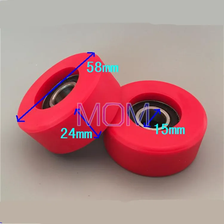 2pcs Polyurethane molded wheel bearing soft rubber pulley wheel outer diameter 58mm red color drum rubber wheel mute pulley afbeelding