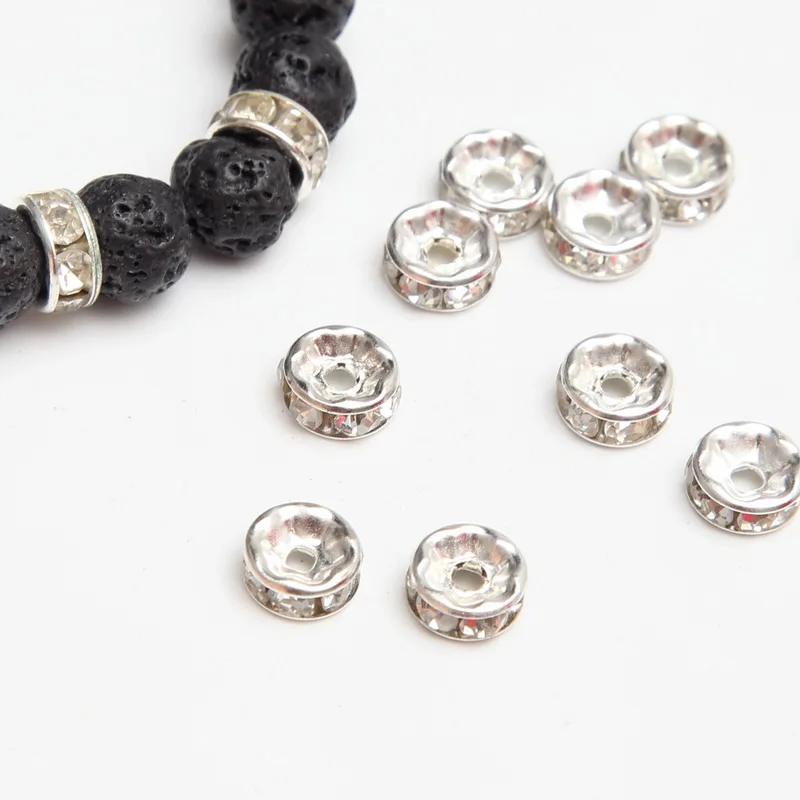 

Xueka Wholesale 4mm/8mm White Metal Silver Color Crystal Rhinestone Rondelle Spacer Beads 100Pcs/lot diy Jewelry Findings Making
