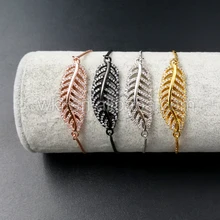 Wt-b291 Мода Крошечный цепи коробки перо браслет, женщины Регулируемая Micro Pave CZ листьев разъем браслет-цепочка