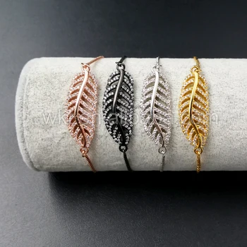 

WT-B291 Wholesale Fashion tiny box chain feather charm bracelet, women adjustable micro pave CZ leaf connector chain bracelet
