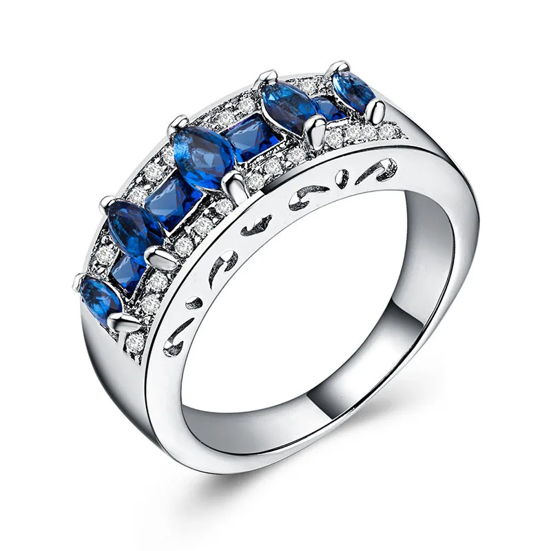 MOONROCY Silver Color CZ Rings Blue Red Purple Crystal Party Ring OL for Women Girls Dropshipping Jewlery Wholesale Gift | Украшения и