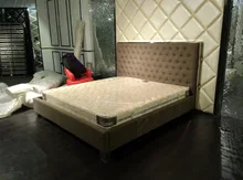 diamond tufted high headboard modern fabric sleeping soft bed King size bedroom furniture Made in China
