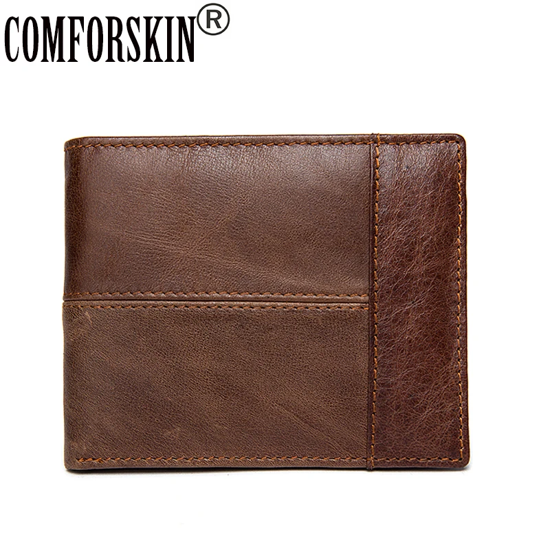 

2017 New Arrivals Premium Cowhide 100% Genuine Leather Brand Patchwork Vintage Bi-fold Men Wallets Large Capacity Men Coin Purse
