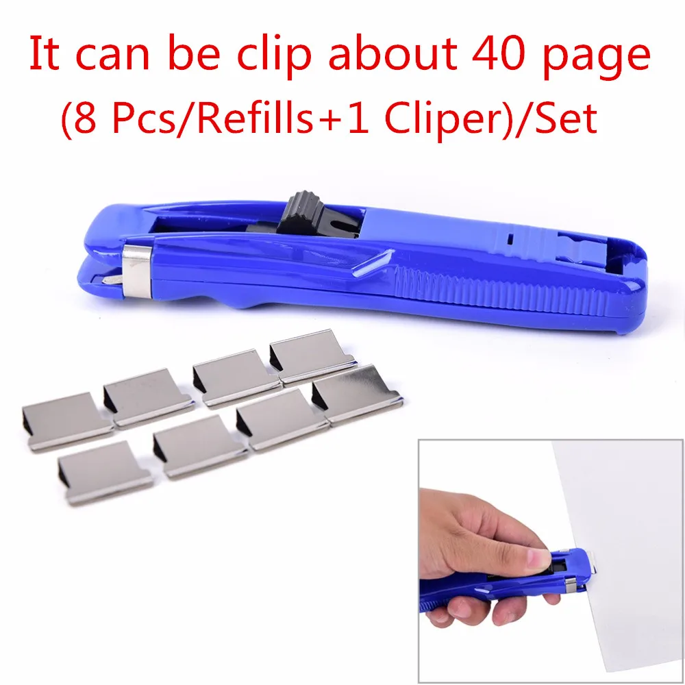 

(8 Pcs/Refills+1 Cliper)/Set folder paperless machine binding Mini Metal Paper Clips Pegs Stationery learning Office Supplies