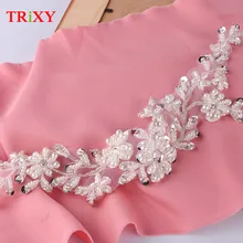 TRiXY S46 Элегантные Свадебные ремни с цветами, пояс для невесты с бисером, свадебные аксессуары с цветами, ленты для невесты