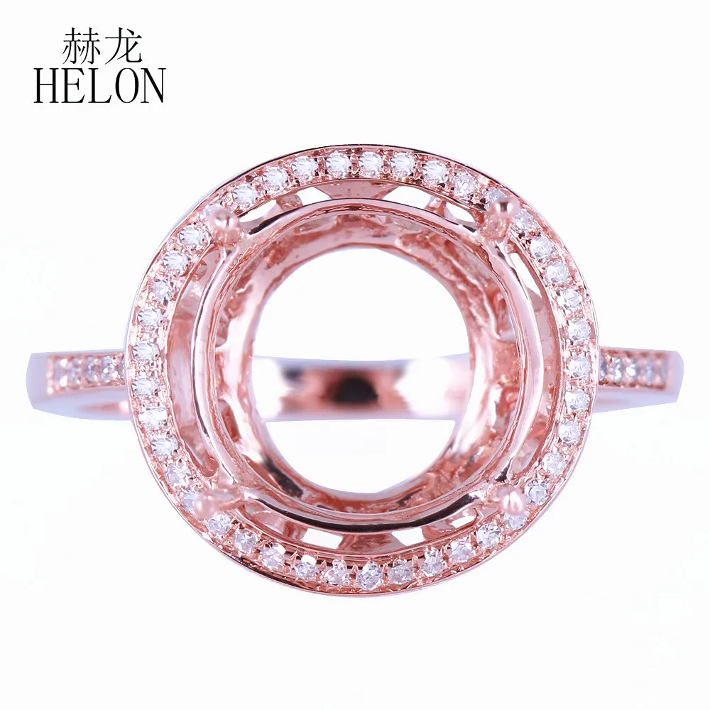 HELON 10 -12mm Round Cut Solid 10K Rose Gold Semi Mount Engagement Ring pave Natural Diamonds Wedding Women Trendy Jewelry | Украшения и