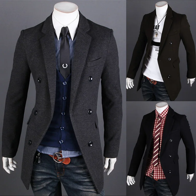 Новинка модные Для мужчин S Тренч корейский стиль длинный плащ пальто костюм воротник Sobretudo masculino, Для мужчин Куртки