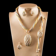 Gold color four piece suit necklace earring bracelet and ring jewelry set african bead brial wedding classical free shipping