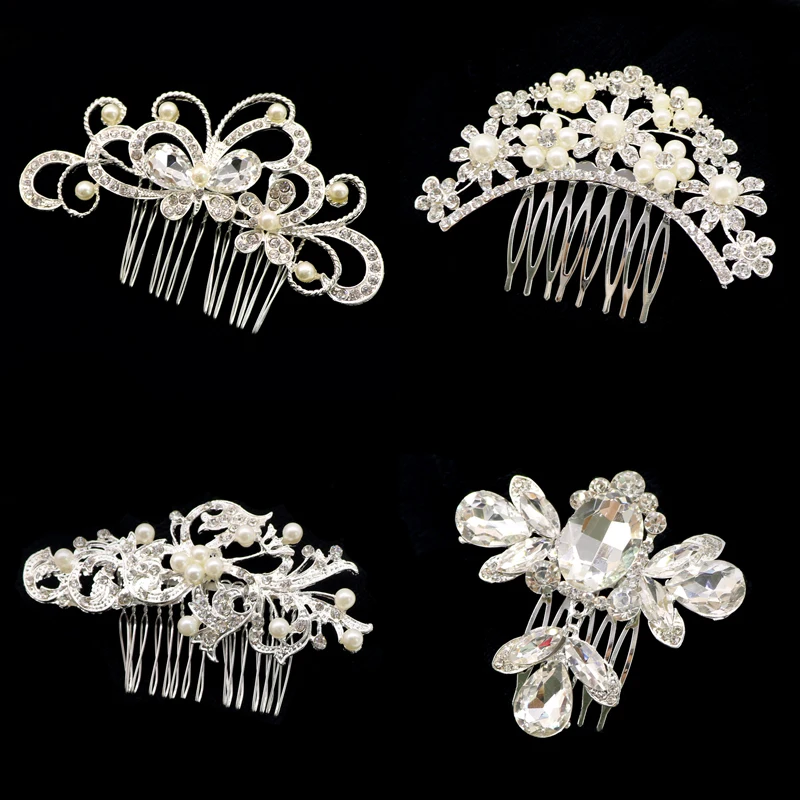 

2Pcs Bridal Wedding Crystal Rhinestone Flower Barette Clip Hair Comb Pin Accessories Hair Combs Hairpin Clip Hair Styling Tools