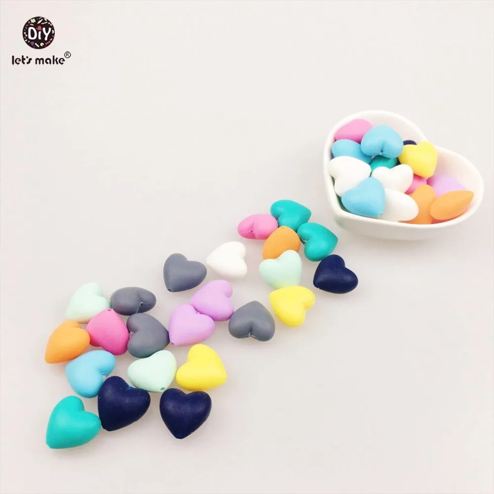 

Let's make 20pc Colorful Heart Silicone Beads for teether DIY necklace/ Bracelet Teething Nursing Necklace silicon lets make