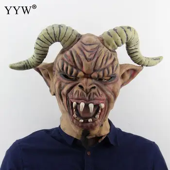 

Scary Masker Horror Demon Cosplay Costume Halloween Mask With Horn Adults Party Masks Realistic Latex Mascaras Full Face Decor