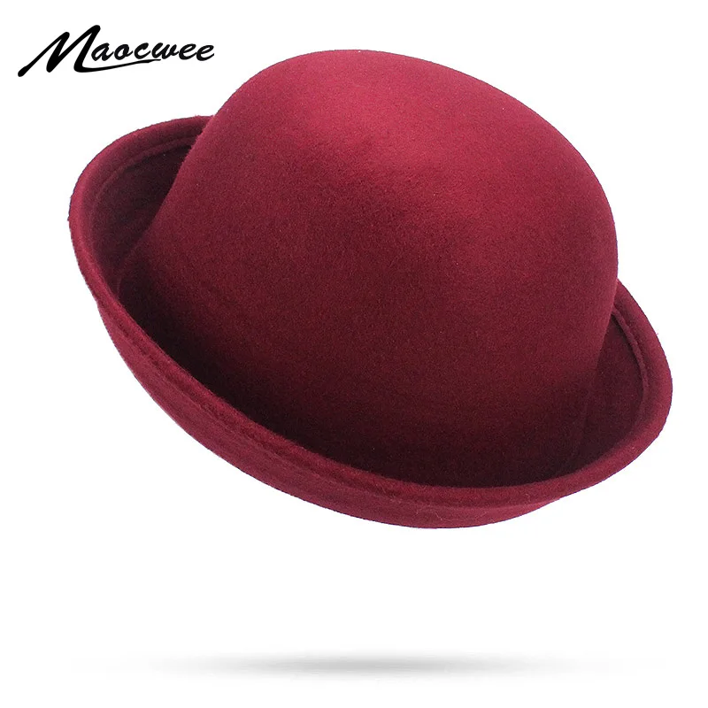 

Girl Cute Pink Red Black Fedoras Autumn Winter Vintage Solid Color Casual Dome Fedora Hats Women Church Hat Felt Hats Chapeau