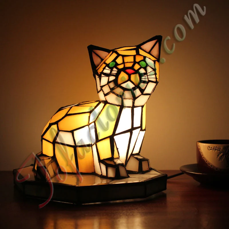 New CC cat two stained glass difany lampshade crafts handmade
