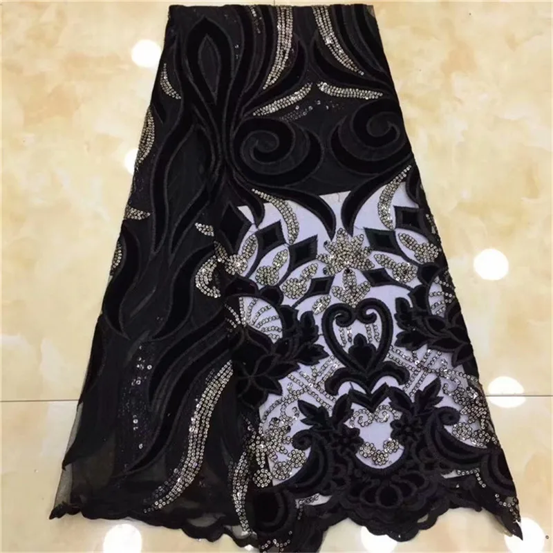 

Hot Sale Laser Cutting Lace Fabric High Quality blackLace Latest African Laces Fabric Velvet Wedding Nigerian French Lace Fabric