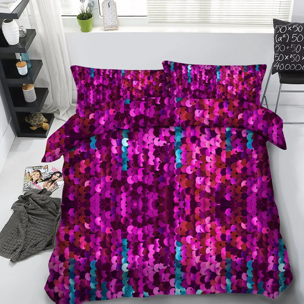 3d Purple Sequin&golden 4pcs 100cotton Bedding Set Twin/full/queen