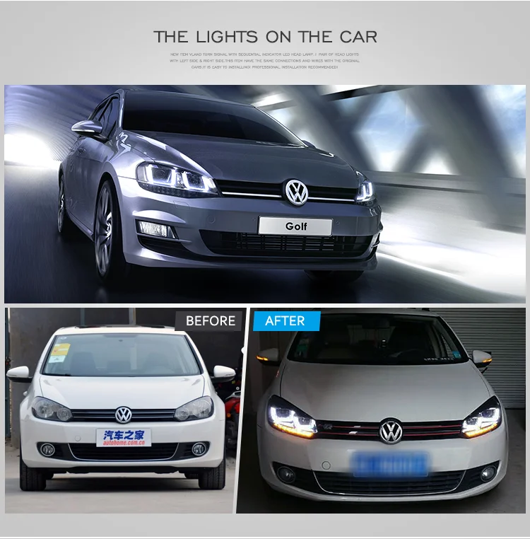 Светодиодный головной фонарь U style Angel eyes для VOLKSWAGEN Golf 6 MK6 фары 2010- Биксеноновые линзы двойной луч HID комплект