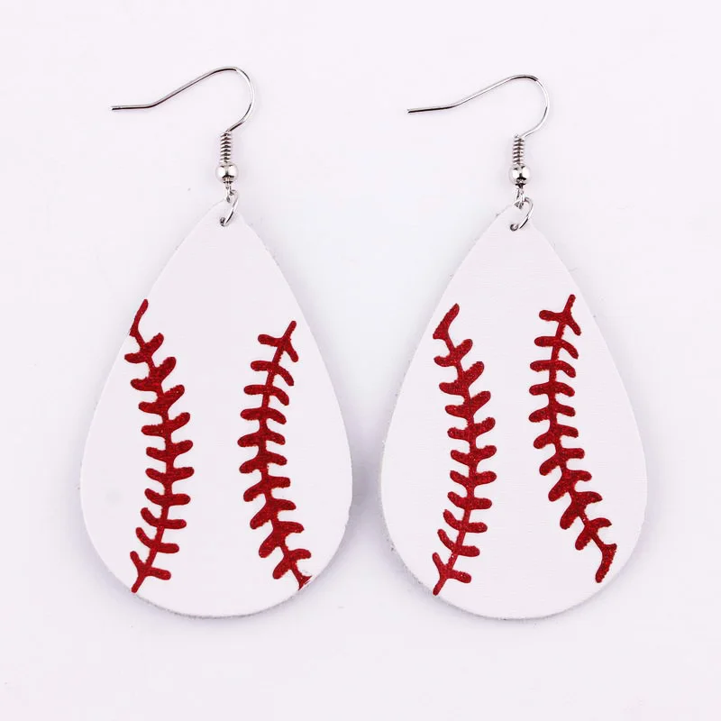 

2018 Personalized Softball Baseball Teardrop Leather Earrings for Women Sports Dangle Drop Earrings Fashion Jewelry Wholesale