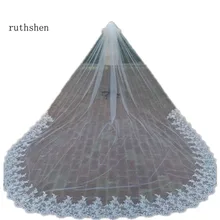 Великолепный настоящий образец,, Длинная свадебная фата длиной до собора,, кружевная кромка, один слой, свадебные аксессуары, горячая распродажа, фата невесты